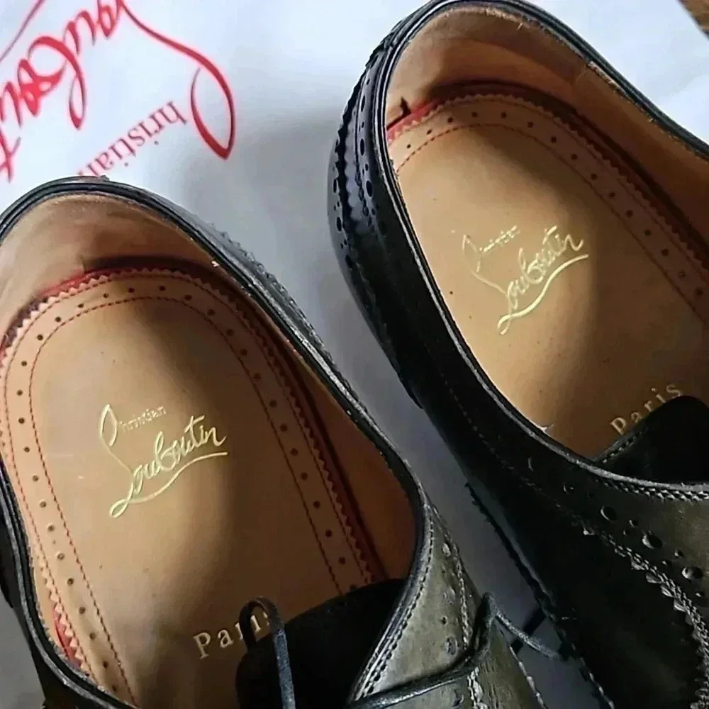 Christian Louboutin Burnished Gray Leather Brogue Size 13 shoe trees & dust bags - Picture 3 of 10